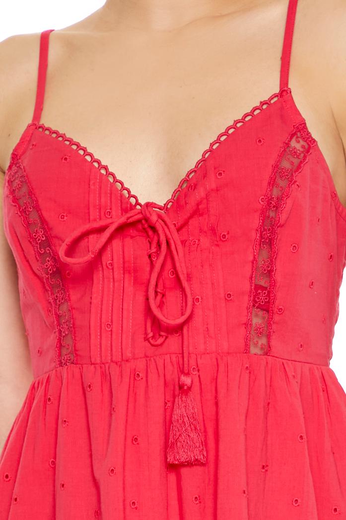  Forever 21 Eyelet Bow Tassel Mini Dress - white - Bonton
