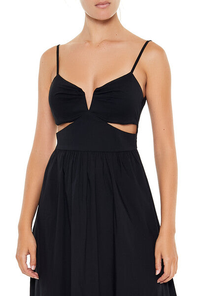  Forever 21 Colorblock Cutout Maxi Dress - black-white - Bonton