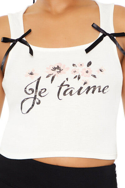  Forever 21 Je Taime Cropped Tank Top - cream multi - Bonton