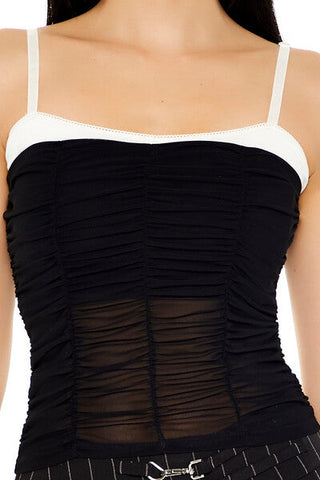 Ruched Mesh Colorblock Cami
