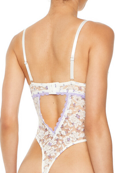  Forever 21 Lace Floral Lingerie Bodysuit - vanilla-lilac - Bonton