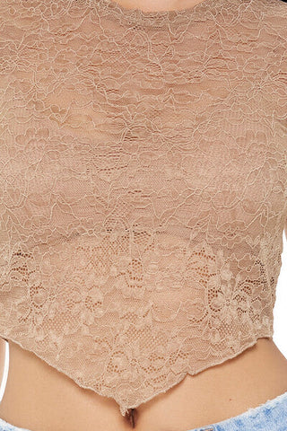 Cropped Lace V-Hem Tee