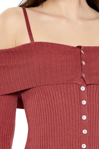 Open-Shoulder Sweater-Knit Crop Top