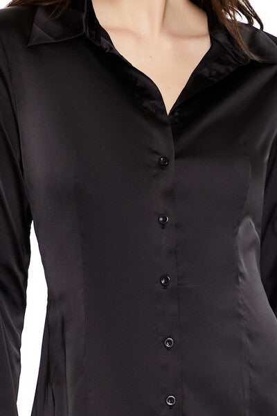  Forever 21 Satin Mini Shirt Dress - black-swatch - Bonton