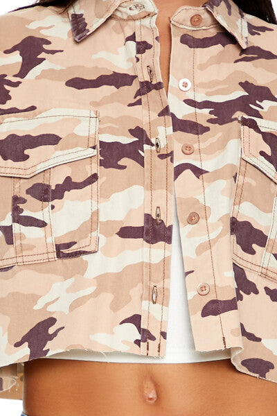 Forever 21 Camo Print Twill Shirt - pink multi - Bonton