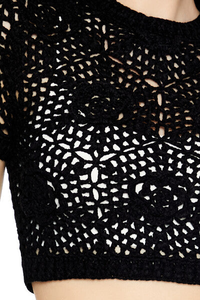  Forever 21 Sweater-Knit Crochet Crop Top - black - Bonton