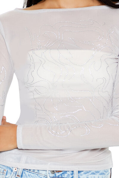  Forever 21 Mesh Rhinestone Flame Top - grey multi - Bonton