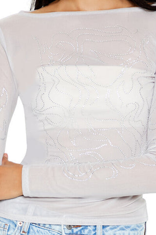 Mesh Rhinestone Flame Top