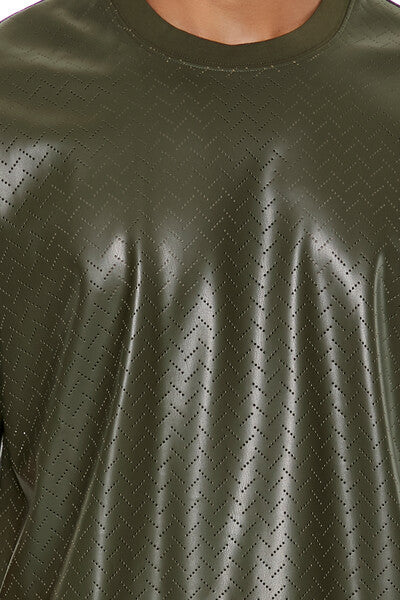  Forever 21 Geo Chevron Faux Leather Tee - olive multi - Bonton