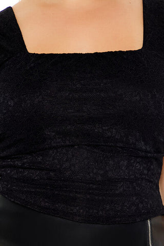 Plus Size Lace-Up Lace Top