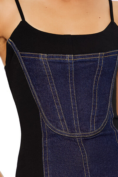  Forever 21 Denim Corset Combo Mini Dress - dark-denim - Bonton