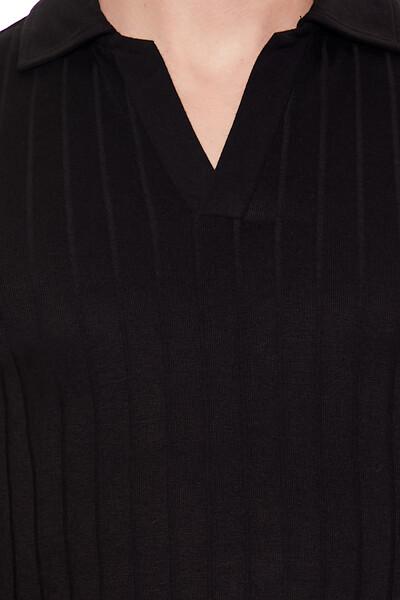  Forever 21 Ribbed Open V-Neck Polo Shirt - black - Bonton