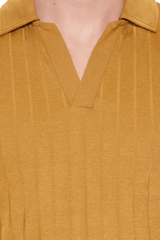 Ribbed Open V-Neck Polo Shirt