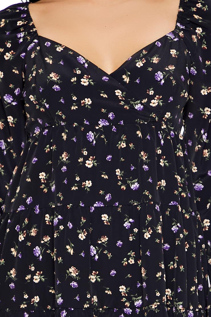  Forever 21 Ditsy Floral Babydoll Mini Dress - black-multi - Bonton