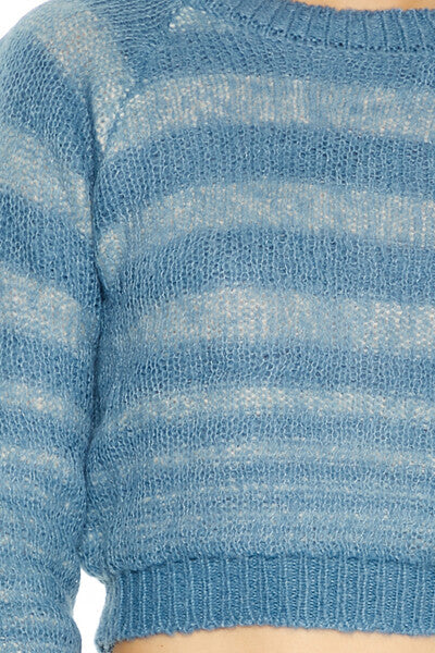  Forever 21 Striped Cropped Sweater - blue multi - Bonton