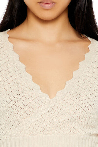 Textured Surplice Cropped Sweater