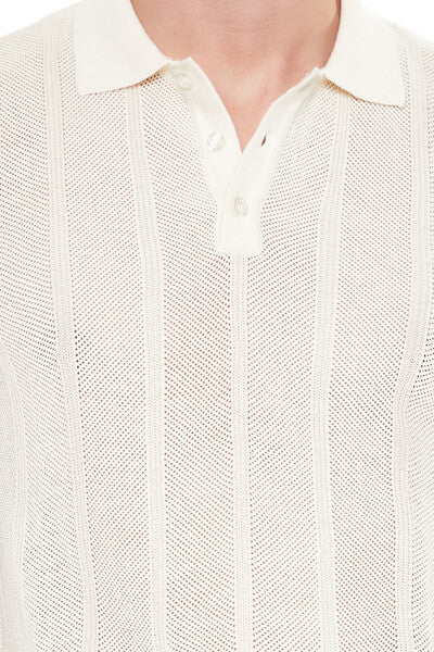  Forever 21 Crochet Sweater-Knit Polo Shirt - cream - Bonton