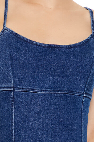  Forever 21 Bodycon Denim Cami Mini Dress - dark-denim - Bonton