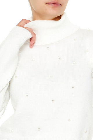 Faux Pearl Turtleneck Sweater