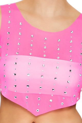 Mesh Faux Gem Crop Top