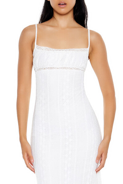  Forever 21 Eyelash Lace Cami Midi Dress - ivory - Bonton