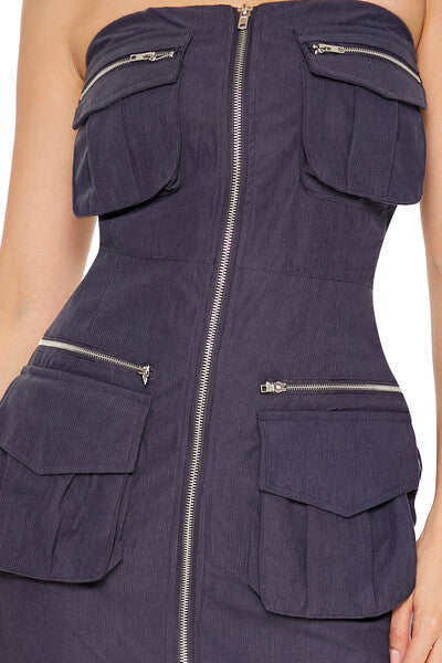  Forever 21 Strapless Zip-Up Cargo Midi Dress - charcoal-swatch - Bonton
