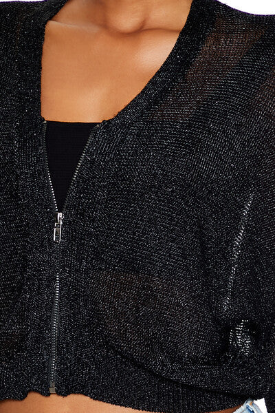  Forever 21 Glitter Knit Zip-Up Sweater - gunmetal - Bonton