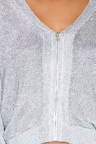 Glitter Knit Zip-Up Sweater