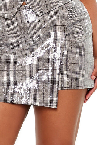 Plus Size Sequin Plaid Mini Skort