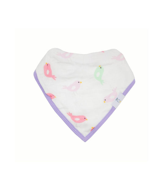 Hearts and Birds 2 Pack Muslin & Terry Cloth Bib Set White/Purple/Pink/Blue/Green