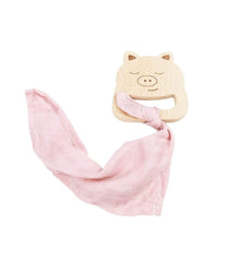 Pig Wooden Teether & Pink Blankie Pink