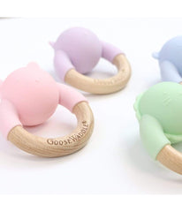 Wooden & Silicone Rattle Teether Bunny Pink