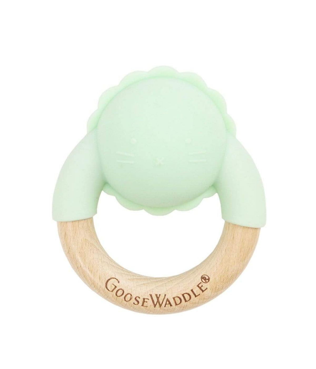  GooseWaddle Wooden & Silicone Rattle Teether Lion Mint - Mint - Bonton