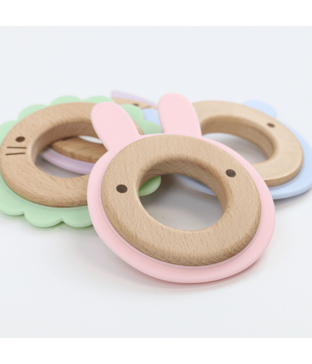 Pink Bunny Silcone + Wood Teether Pink