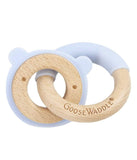 Blue Bear Silicone + Wood Double Teether Blue