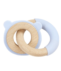 Blue Bear Silicone + Wood Double Teether Blue