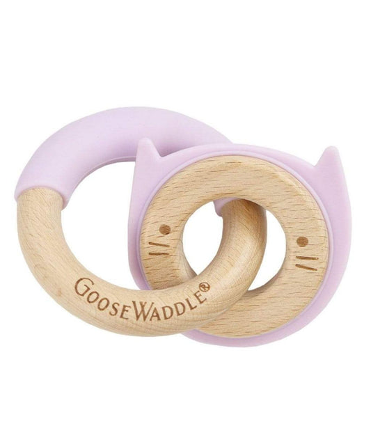 Lavender Kitten Silicone + Wood Double Teether Lavender