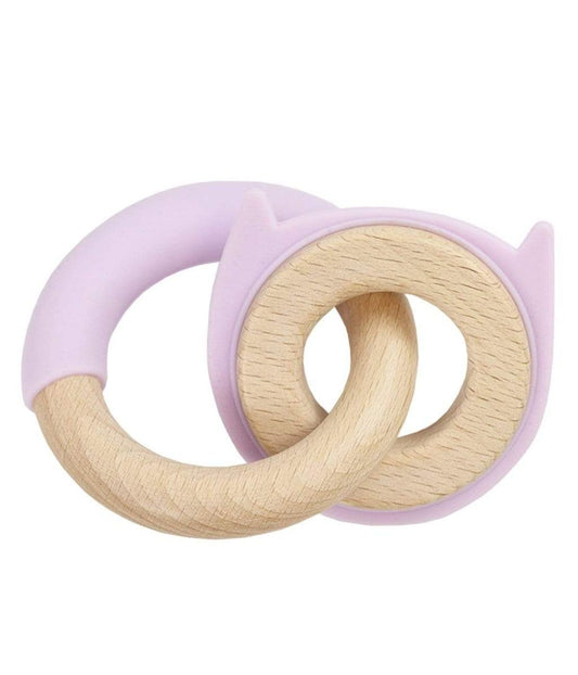 Lavender Kitten Silicone + Wood Double Teether Lavender