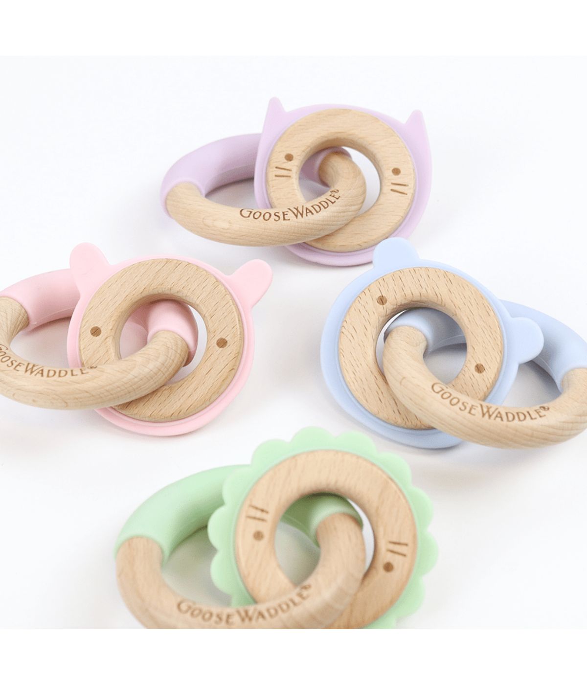 Lavender Kitten Silicone + Wood Double Teether Lavender