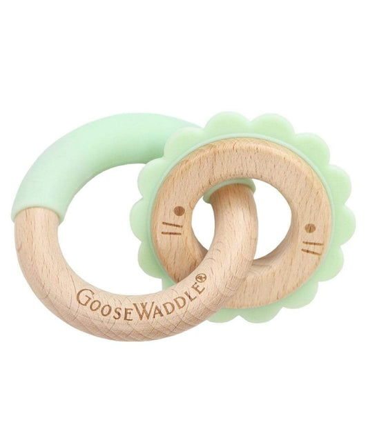 Mint Lion Silicone + Wood Double Teether Mint