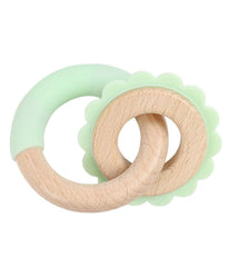 Mint Lion Silicone + Wood Double Teether Mint