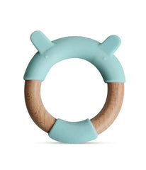 Blue Bear Circle Silcone + Wood Teether Blue