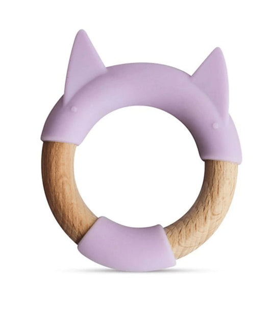 Lavender Kitty Circle Silcone + Wood Teether Lavender