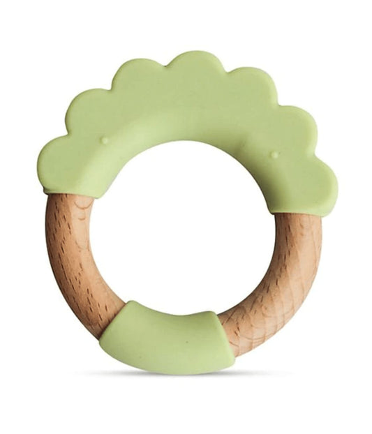 Green Lion Circle Silcone + Wood Teether MInt