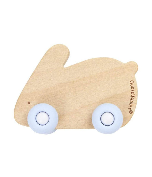 Blue Bunny Silicone + Wood Teether with Wheels Blue