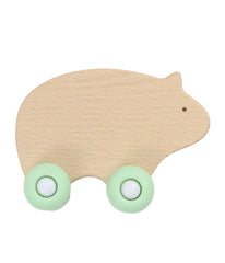 Mint Bear Silicone + Wood Teether with Wheels Mint