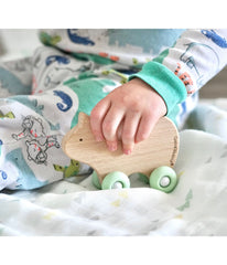 Mint Bear Silicone + Wood Teether with Wheels Mint