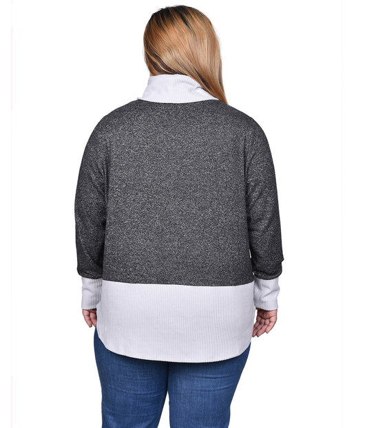 Plus Long Sleeve Cowl Neck Colorblocked Top