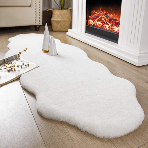 Ivory Faux Rabbit Fur Fuzzy Soft Fluffy Plush Cozy Shaggy Area Rug by Homemartgoods