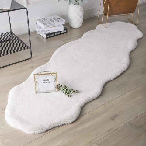 Ivory Faux Rabbit Fur Fuzzy Soft Fluffy Plush Cozy Shaggy Area Rug by Homemartgoods